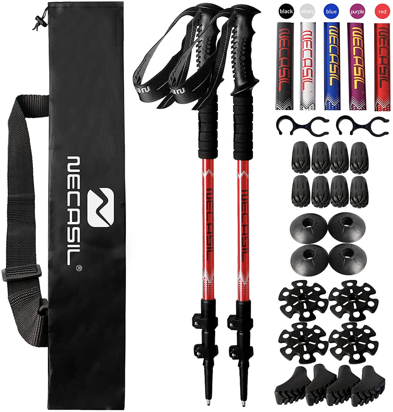 NECASIL Adjustable Trekking Poles for Hiking with Flip Lock System Comfortable Grips and Straps Set of 2 Sporting Goods > Outdoor Recreation > Camping & Hiking > Hiking Poles NECASIL RED  