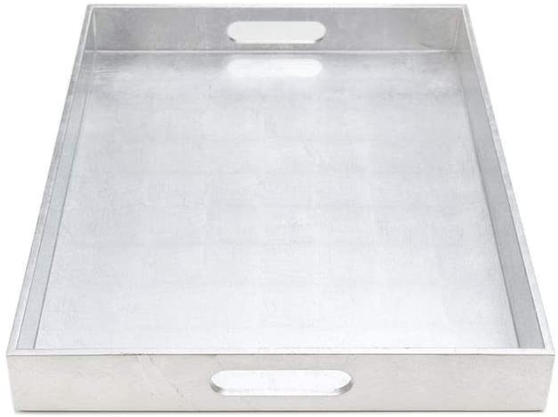 Concord Signature Decorative Tray, Silver Tray, Coffee Table Tray - Silver, Large, Rectangular Serving Tray, 19.3x15