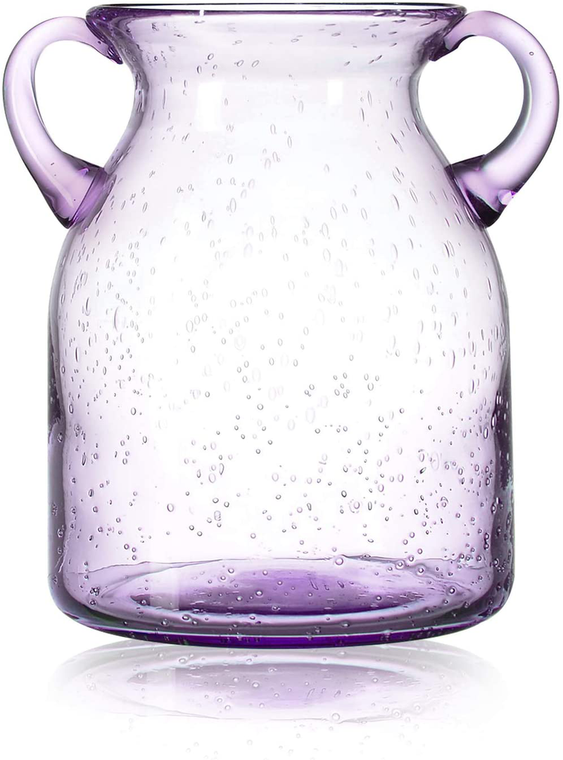 QUECAOCF Elegant Flower Glass Vase with Handle, Handmade Double Ear Air Bubbles Glass Vase for Centerpiece Home and Wedding Indoor and Outdoor Decorative Home & Garden > Decor > Vases Sheng Litong Purple Small 