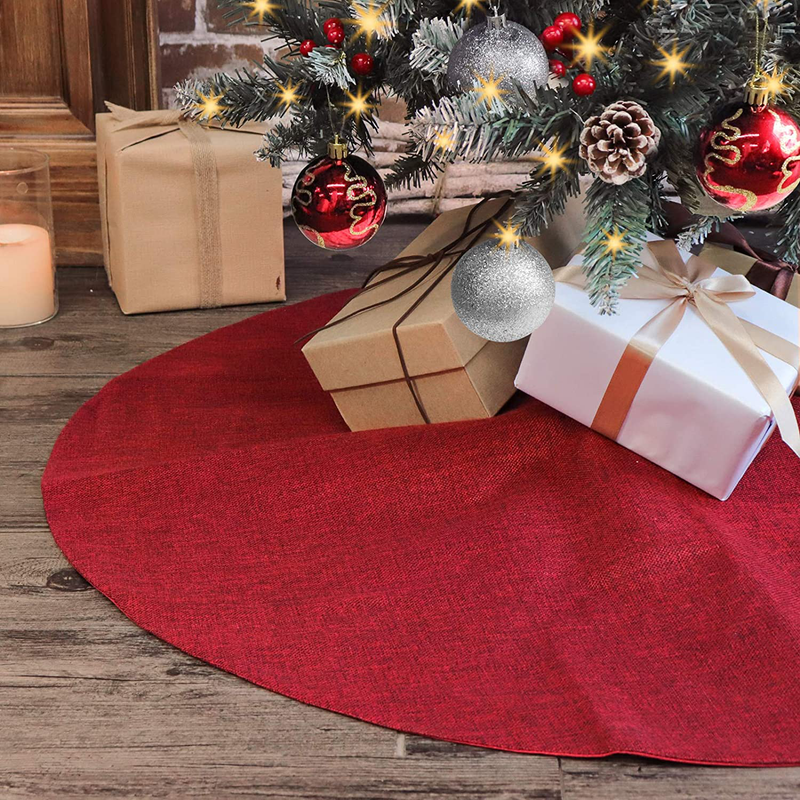 Ivenf Christmas Tree Skirt, 36 inches Burgundy Burlap Double-Layer Plain Xmas Small Tree Skirt, Rustic Xmas Tree Holiday Decorations Home & Garden > Decor > Seasonal & Holiday Decorations > Christmas Tree Skirts Ivenf 36" Burgundy Burlap Tree Skirt  