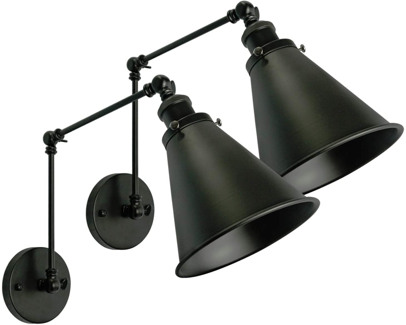 Industrial Black Wall Sconce Swing Arm Angle Adjustable Swing Arm Vintage Wall Mount Light Sconces Wall Lamp Set of 2 Home & Garden > Lighting > Lighting Fixtures > Wall Light Fixtures KOL DEALS   