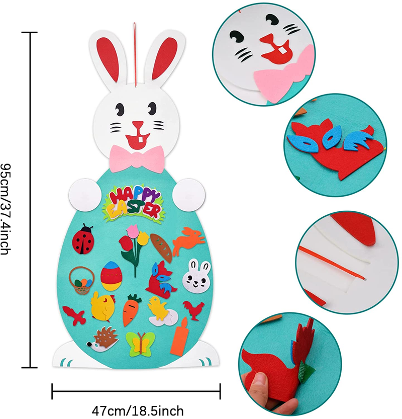 Easter Decorations Felt Bunny DIY Gifts for Kids,Easter Decor Hanging Felt Rabbit Craft Kits with Detachable Ornaments for Home Door Wall,Easter Eggs Spring Themed Party Favor Supplies Clearance
