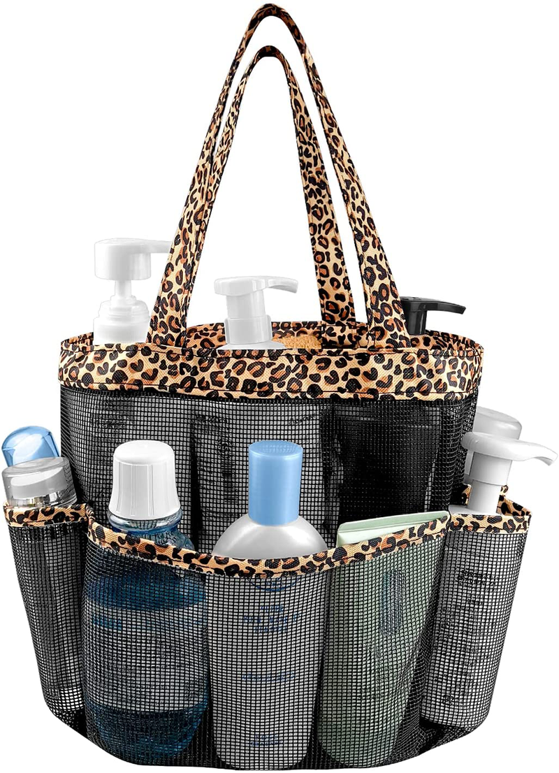 Mesh Shower Caddy Basket with 8 Storage Pockets, Portable Shower Tote Bag Hanging Swimming Pool, Toiletry Bathroom Organizer for College Dorm Room Essentials for Girls and Boys (1, Golden Dots) Sporting Goods > Outdoor Recreation > Camping & Hiking > Portable Toilets & Showers Hommtina Yellow Leopard 1 