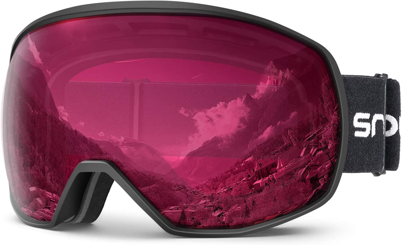 Snowledge Ski Goggles for Men Women with UV Protection, Anti-Fog Dual Lens  Snowledge Hb09 B-rose Red (Not Mirrored)  