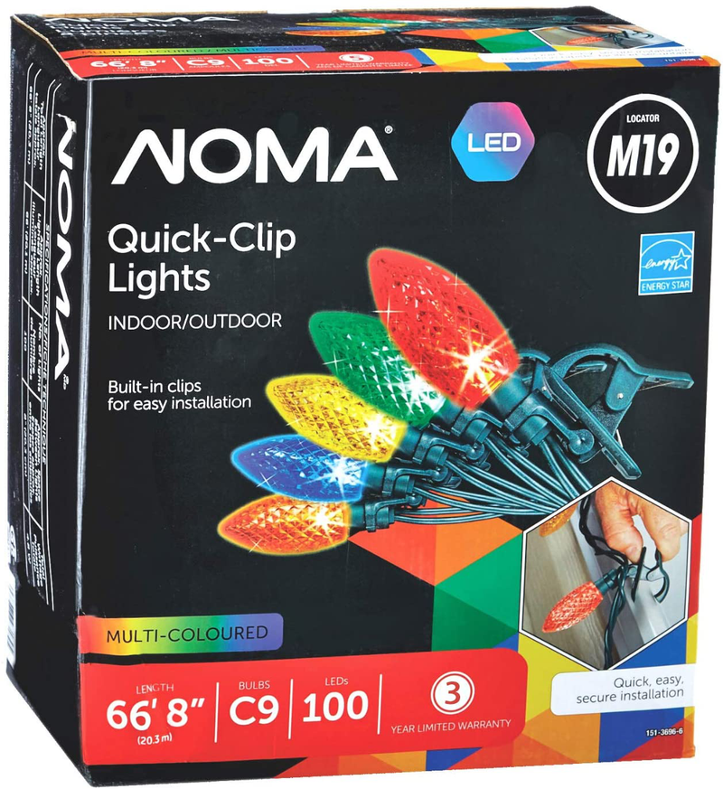 NOMA C9 LED Quick Clip Christmas Lights | Built-in Clip-On String Lights | 100 Multi-Color Bulbs | 66.8 Foot Strand Home & Garden > Decor > Seasonal & Holiday Decorations& Garden > Decor > Seasonal & Holiday Decorations Noma   