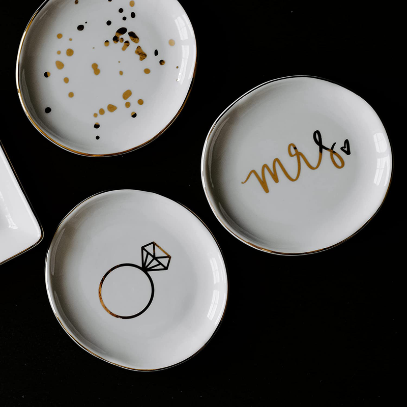 Sweet Water Decor Mrs. Jewelry Dish Tray | Great for Her Engagement Engaged Ring Dish Holder Bride Ring Holder Gold Ceramic Trinket Tray Wedding Accessories Home & Garden > Decor > Seasonal & Holiday Decorations Sweet Water Decor   