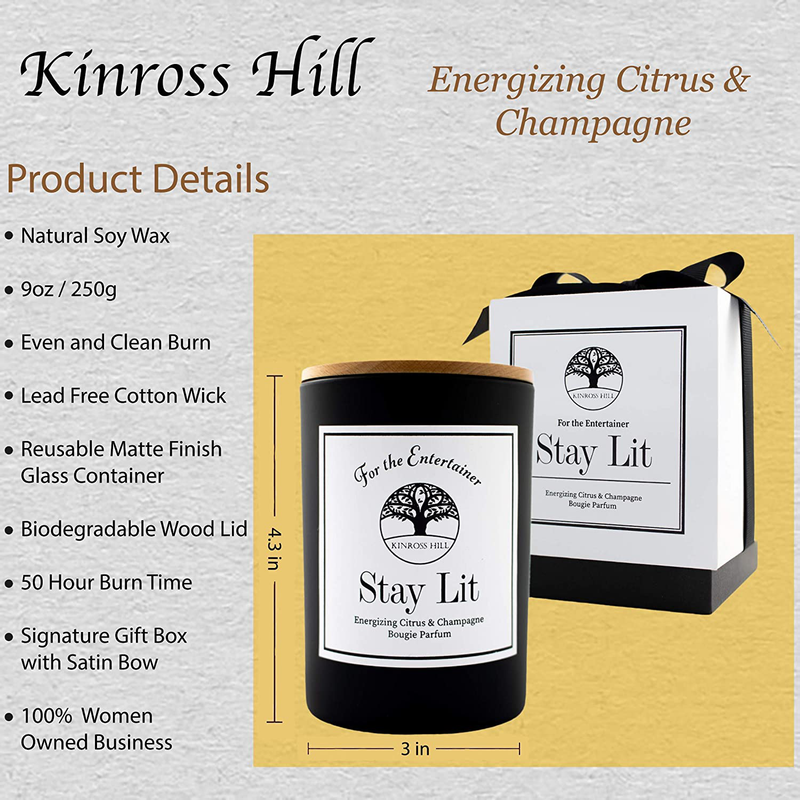 Stay Lit - Citrus & Champagne Scent, Natural Soy Wax Candle, Funny Witty Gift Box for Women Girlfriend Men, Luxury Long Lasting, Aromatherapy, Gag, Joke, Hostess, New Home, House Warming Present, 9 oz Home & Garden > Decor > Home Fragrances > Candles Kinross Hill   