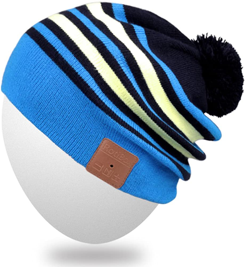 Rotibox Bluetooth Beanie Hat Wireless Headphone for Outdoor Sports Xmas Gifts  Rotibox A4-BB023-Blue/Yellow  