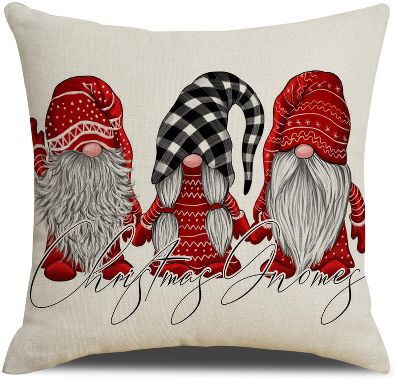 QIQIANY Merry Christmas Gnomes Decorative Throw Pillow Cover 18x18 Inch Square Linen Winter Holiday Decoration Farmhouse Xmas Cushion Pillow Case Home Decor for Sofa Bed Car Chair Living Room Home & Garden > Decor > Seasonal & Holiday Decorations& Garden > Decor > Seasonal & Holiday Decorations QIQIANY   