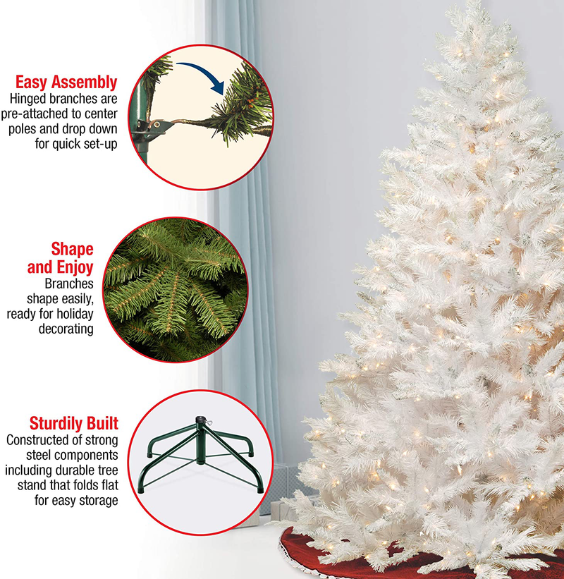 National Tree Company Pre-lit Artificial Christmas Tree | Includes Pre-strung White Lights and Stand | White With Silver Glitter | Winchester White Pine - 7 ft Home & Garden > Decor > Seasonal & Holiday Decorations > Christmas Tree Stands National Tree Company   