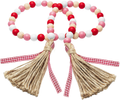 R HORSE Valentine'S Day Wood Beads, 41’’ Wood Bead Garland Tassel Heart Tassel Garland Farmhouse Rustic Beads with Jute Rope Plaid Tassel Natural Wood Beads Décor for Party Valentine'S Day Gift Home & Garden > Decor > Seasonal & Holiday Decorations R HORSE Cherry 41.0 Inches 