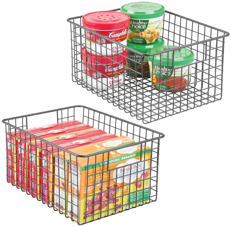 mDesign Farmhouse Decor Metal Wire Food Storage Organizer, Bin Basket with Handles for Kitchen Cabinets, Pantry, Bathroom, Laundry Room, Closets, Garage - 12" x 9" x 8" - 2 Pack - Bronze Home & Garden > Decor > Seasonal & Holiday Decorations mDesign Graphite Gray 12 x 9 x 6 