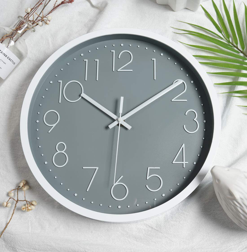 Topkey Wall Clock 12" Silent Non Ticking Modern Clock Round Decorative Wall Clock for Living Room, Bedroom, Kitchen (Battery Not Included) Grey Home & Garden > Decor > Clocks > Wall Clocks Topkey   