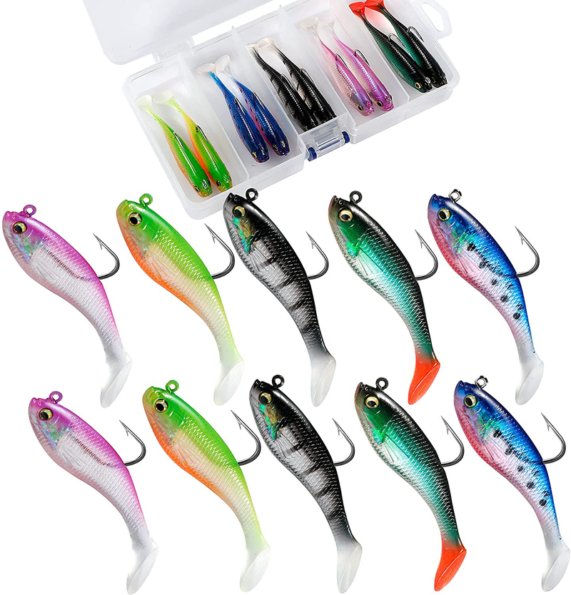 PLUSINNO Fishing Lures, Trout Pike Walleye Bass Fishing Jig Heads, Pre-Rigged Soft Swimbaits with Ultra-Sharp Hooks, Bass Lures with Paddle Tail, Fishing Bait for Saltwater & Freshwater…