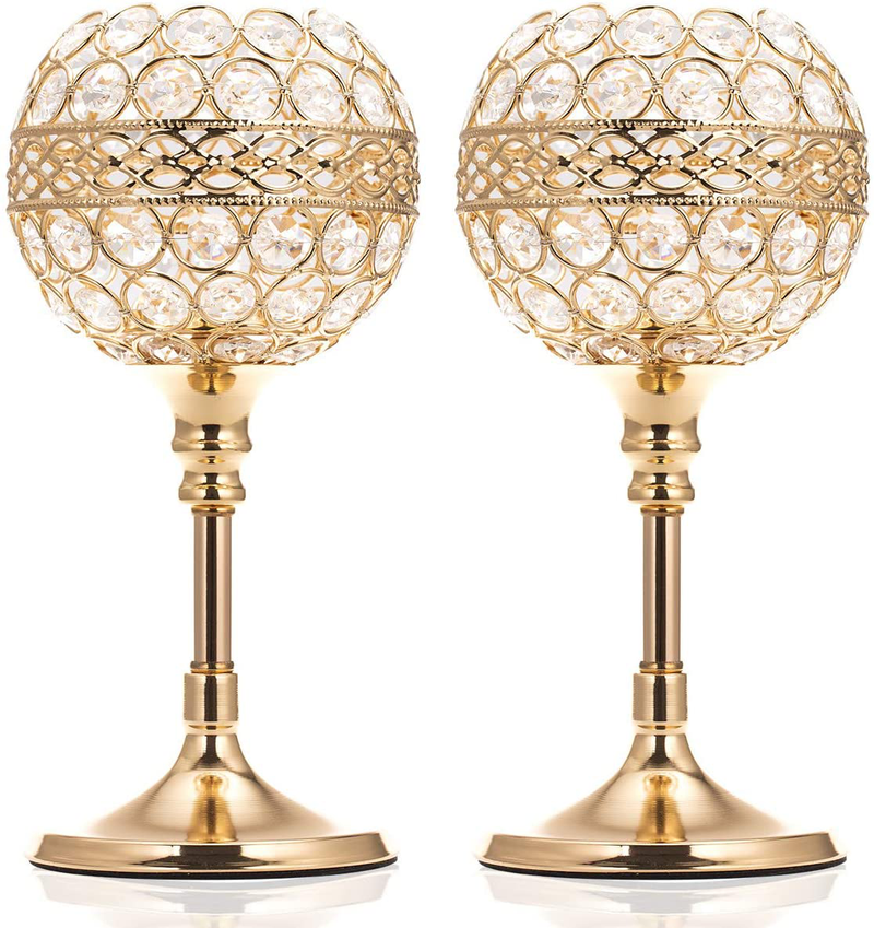 ManChDa Wedding Gift Gold Crystal Bowl Candle Holder Set of 2 for Dining Room Flange Decorative Centerpieces Modern House Decor Gifts for Anniversary Celebration Home & Garden > Decor > Home Fragrance Accessories > Candle Holders ManChDa Gold 11.8 inches 