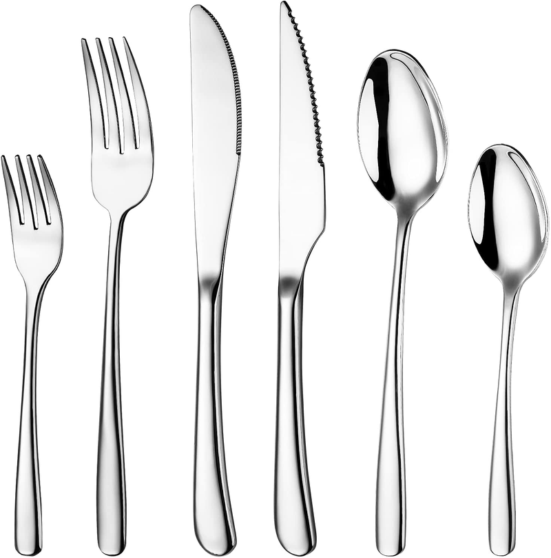 Massampton 48 Piece Silverware Flatware Set,Stainless Steel Cutlery with Steak Knives for 8, Mirror Finished, Dishwasher Safe