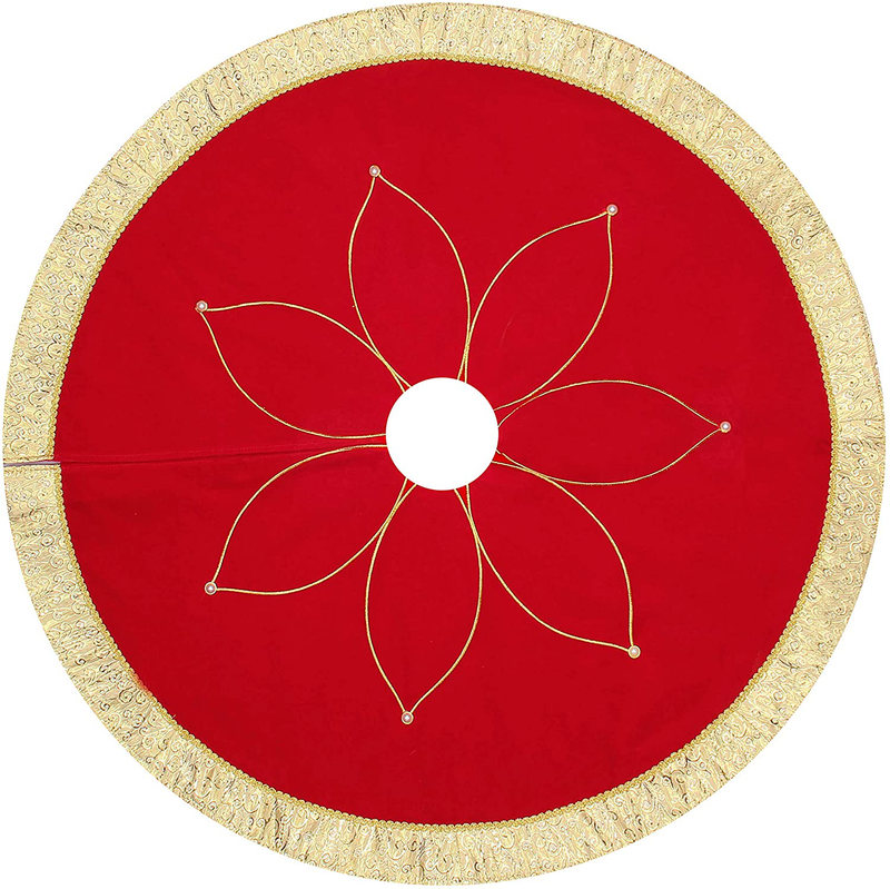 Costyleen Christmas Tree Skirt Holiday Decoations Xmas Tree Home Decor 42 inches Non-Woven Fabric Red Big Flowers Home & Garden > Decor > Seasonal & Holiday Decorations > Christmas Tree Skirts Costyleen Red Flower Pattern  