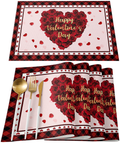 Happy Valentine'S Day Placemats Set of 6,Cotton Linen Heat Resistant Table Mats Non-Slip Washable Heart Shape Rose Be Mine Black White Stripe Placemat for Holiday Banquet Dining Table Kitchen Decor Home & Garden > Decor > Seasonal & Holiday Decorations Zadaling Valentine's Dayzag7876 Set of 6 