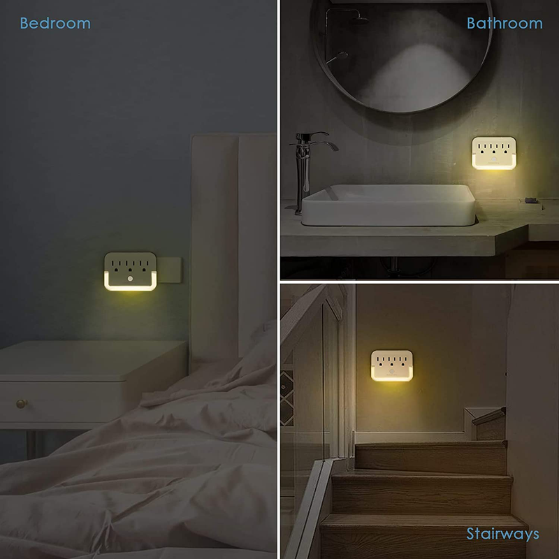 Globalmany 3 Outlet Extender with Night Light, Plug-in Warm White LED Nightlight, Multi Plug Socket Wall Outlet with Auto Dusk to Dawn Sensor Light for Hallway, Stairs, Bedroom, Living Room (2 Pack) Home & Garden > Lighting > Night Lights & Ambient Lighting N\C   