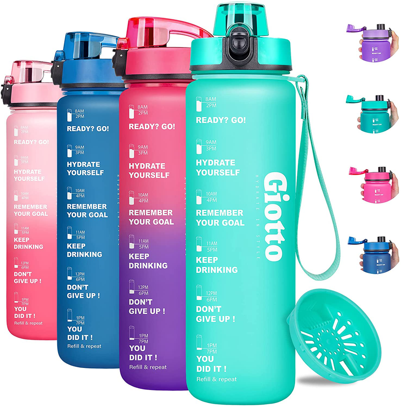 Giotto 32oz Motivational Water Bottle with Times & Removable Strainer to drink, Resuable Leakproof BPA Free Sports Water Jug to Remind You Drink More Water Sporting Goods > Outdoor Recreation > Winter Sports & Activities Giotto B2.Frosted Mint Green 32OZ 