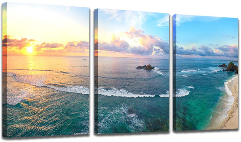 MESESE Art 4 Panels Canvas Wall Art Spring Summer Autumn Winter Four Seasons Landscape Color Tree Painting Picture Prints Modern Giclee Artwork Stretched and Framed for Living Room Home Decoration Home & Garden > Decor > Artwork > Posters, Prints, & Visual Artwork MESESE Beach art 12x16inchx3pcs 