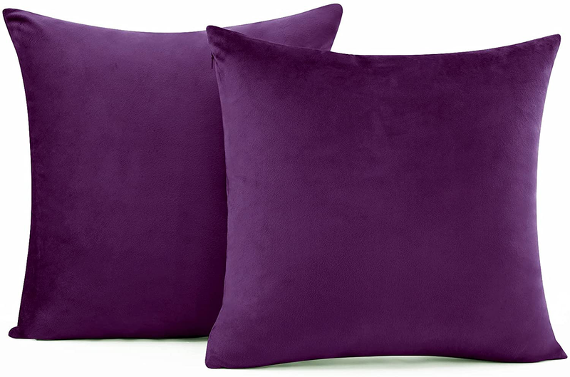 Throw Pillow Cover Velvet Purple - 18 X 18 Inch Purple Pillow Cushion Cover - Set of 2 Square Eggplant Cushion Case, Gift for Sofa, Chair, Bedroom and Nordic Home Decor (Eggplant Purple, 18"X18") Home & Garden > Decor > Chair & Sofa Cushions SIXUAN Eggplant Purple 18 x 18-Inch 