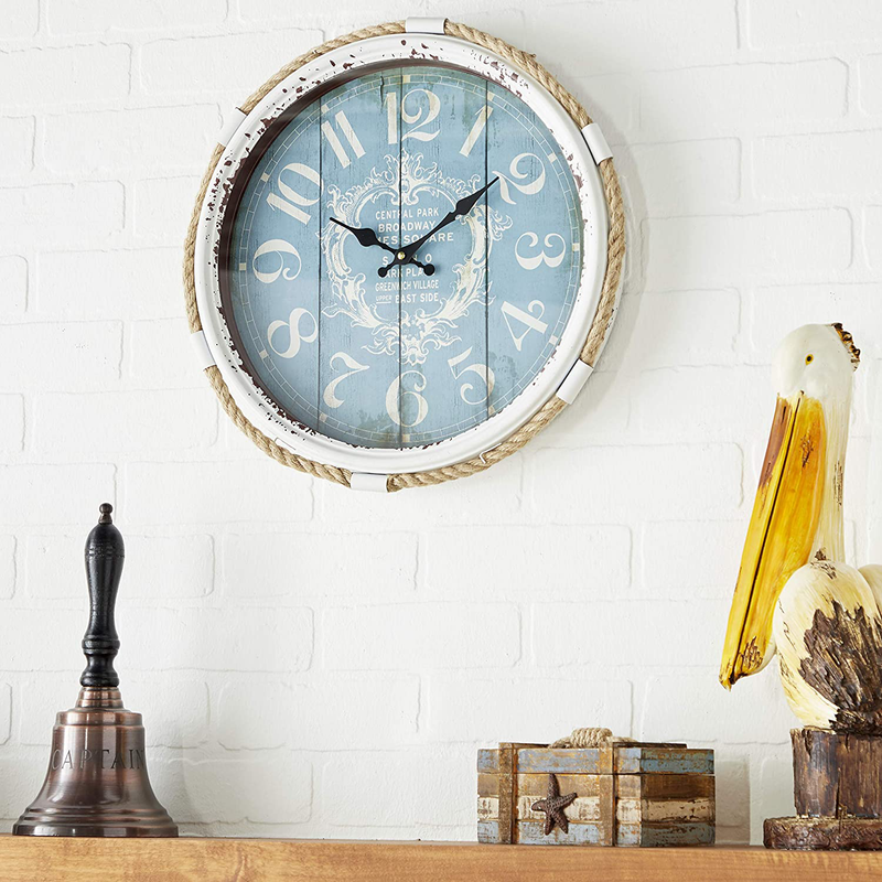 Deco 79 52558 Metal Rope Glass Wall Clock, 17" Home & Garden > Decor > Clocks > Wall Clocks Deco 79 Light Brown/Blue  