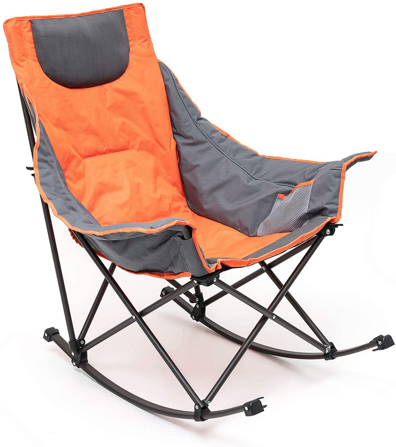 Sunnyfeel Camping Rocking Chair, Oversized Folding Lawn Chairs with Luxury Padded Recliner & Pocket,Carry Bag, 300 LBS Heavy Duty for Outdoor/Picnic/Patio, Portable Rocker Camp Chair (2Pcs Grey) Sporting Goods > Outdoor Recreation > Camping & Hiking > Camp Furniture SUNNYFEEL Orange  