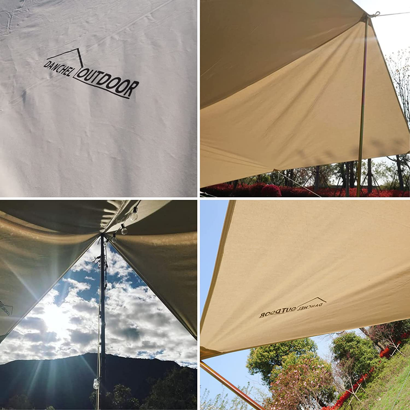 DANCHEL OUTDOOR Bell Tent Awning Tarps with Poles Lightweight Sun Shelter Canopy for Backpacking Rain Fly Picnic(Khaki, 10X13.2Ft)