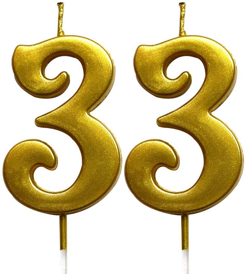 MAGJUCHE Gold 33rd Birthday Numeral Candle, Number 33 Cake Topper Candles Party Decoration for Women or Men