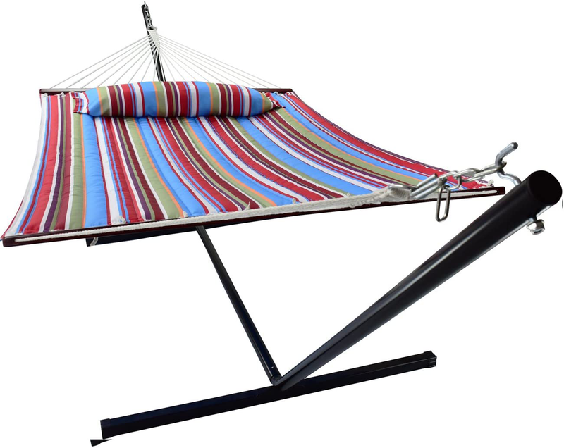 Sorbus Hammock with Stand & Spreader Bars and Detachable Pillow, Heavy Duty, 450 Pound Capacity, Accommodates 2 People, Perfect for Indoor/Outdoor Patio, Deck, Yard (Hammock with Stand, Blue/Aqua)