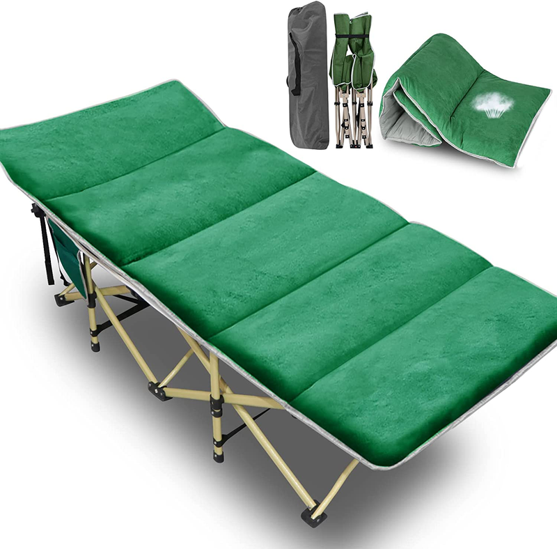MOPHOTO Folding Camping Cot Folding Cot with Carry Bag, Camping Cot for Adults Portable Folding Outdoor Cot Carry Bags Suede for Outdoor Travel Camp Beach Vacation (75"L X 28"W, Blue and Gray 2-PACK) Sporting Goods > Outdoor Recreation > Camping & Hiking > Camp Furniture MOPHOTO Pale Green W/ Pad 75"L x 26"W 