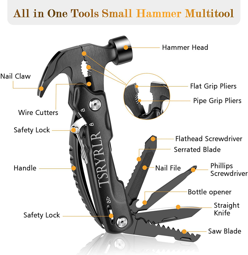 Gifts for Men,Boyfriend, Husband, Father, Camping Accessories, Cool & Unique Birthday Christmas Gifts Ideas for Him Dad, Mini Hammer Multitool with Knife Camping Gear Survival Tool Sporting Goods > Outdoor Recreation > Camping & Hiking > Camping Tools Tsryrlr   