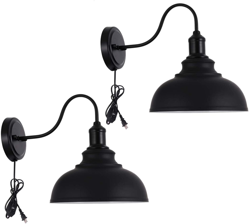 Larkar Dimmable Vintage Wall Lamp Black Industrial Vintage Farmhouse Wall Sconce Lighting Gooseneck Wall Light Fixture with Plug in Cord and on off Toggle Switch for Bedroom Nightstand, Set of 2 Home & Garden > Lighting > Lighting Fixtures > Wall Light Fixtures KOL DEALS   
