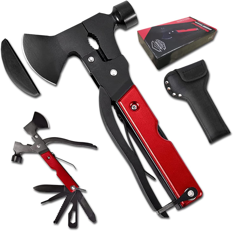 The Latest Multitool Camping Axe, 19-In-1 Survival Gear Camp Hatchet, Folding Portable Multi Tool Camping Hammer Tools with Hammer, Plier, Screwdriver for Hiking Camping, Car Emergency and Men'S Gift Sporting Goods > Outdoor Recreation > Camping & Hiking > Camping Tools EySHp Red  