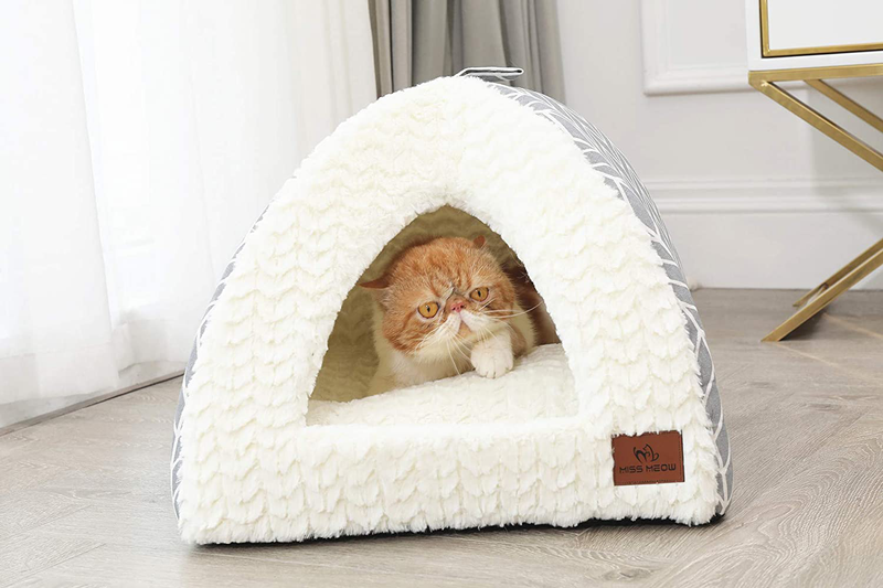 Miss Meow Cat Cave Bed Tent for Indoor Small and Large Cats,Machine Washable and with Removable Cushion Cover,Ultra Soft with Anti-Slip Bottom,Warming Calming Fluffy Small Dogs Tent Bed Animals & Pet Supplies > Pet Supplies > Dog Supplies > Dog Beds Miss Meow   