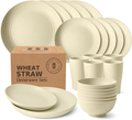 Teivio 24-Piece Kitchen Wheat Straw Dinnerware Set, Dinner Plates, Dessert Plate, Cereal Bowls, Cups, Unbreakable Plastic Outdoor Camping Dishes (Service for 6 (24 piece), Multicolor) Home & Garden > Kitchen & Dining > Tableware > Dinnerware Teivio Beige Service for 6 (24 piece) 