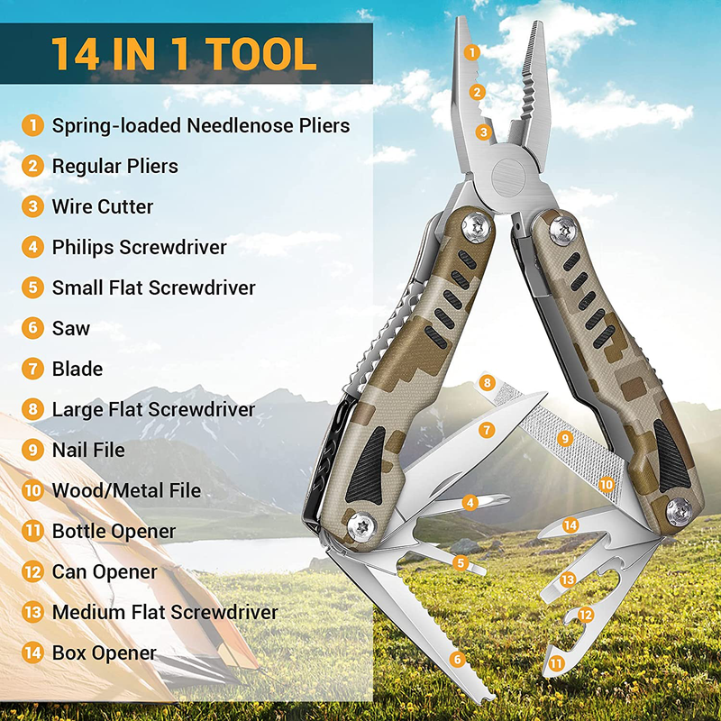 Multitool Pocket Pliers Men Gifts - Camping Accessories EDC Utility Tool Christmas Stocking Stuffers Birthday Gifts for Women Dad Husband 14 in 1 Mini Folding Cool Gadgets for Repairing Fishing DIY Sporting Goods > Outdoor Recreation > Camping & Hiking > Camping Tools CRANACH   