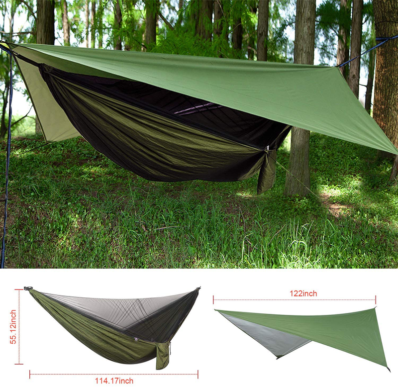 FIRINER Camping Hammock with Rain Fly Tarp and Mosquito Net Tent Tree Straps, Portable Single Double Nylon Parachute Hammock Rainfly Set for Backpacking Hiking Travel Yard Outdoor Activities Home & Garden > Lawn & Garden > Outdoor Living > Hammocks FIRINER   