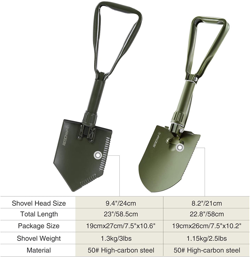 REDCAMP Military Folding Camping Shovel，High Carbon Steel Entrenching Tool Tri-Fold Handle Shovel with Cover Sporting Goods > Outdoor Recreation > Camping & Hiking > Camping Tools REDCAMP   