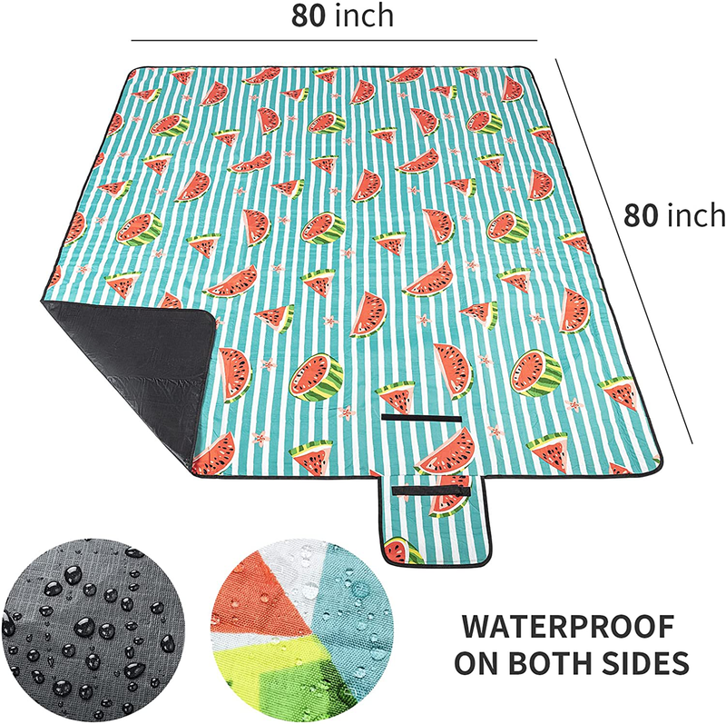 RUPUMPACK Extra Large 80''x80'' Picnic Blanket Waterproof Sandproof Beach Blanket Portable Outdoor Mat for Camping Hiking on Grass (Watermelon) Home & Garden > Lawn & Garden > Outdoor Living > Outdoor Blankets > Picnic Blankets RUPUMPACK   