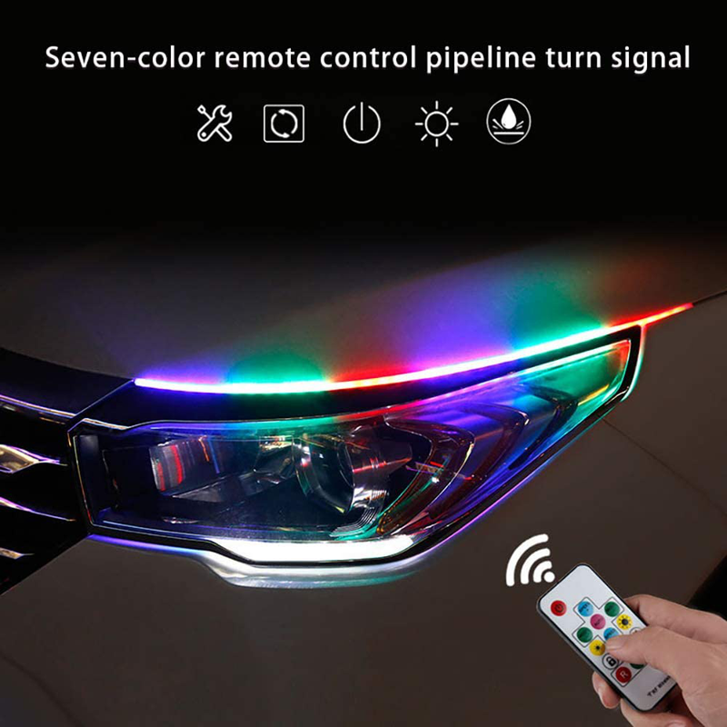 Exterior Car LED Lights - Multicolor 2 Pcs 24 inches Daytime Running Lights, RGB Flexible LED Strip Light Kits - for Car Replacement Switchback Headlight Decorative Lamp and Turn Signal Lights Vehicles & Parts > Vehicle Parts & Accessories > Vehicle Maintenance, Care & Decor HOLDCY   