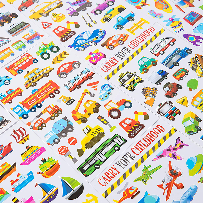 HORIECHALY Transportation Stickers for Kids 12 Sheets with Cars, Airplane, Train, Motorbike, Ambulance, Police Car, Fire Trucks, School Bus, Spaceship, Rocket and More!  Horiey   