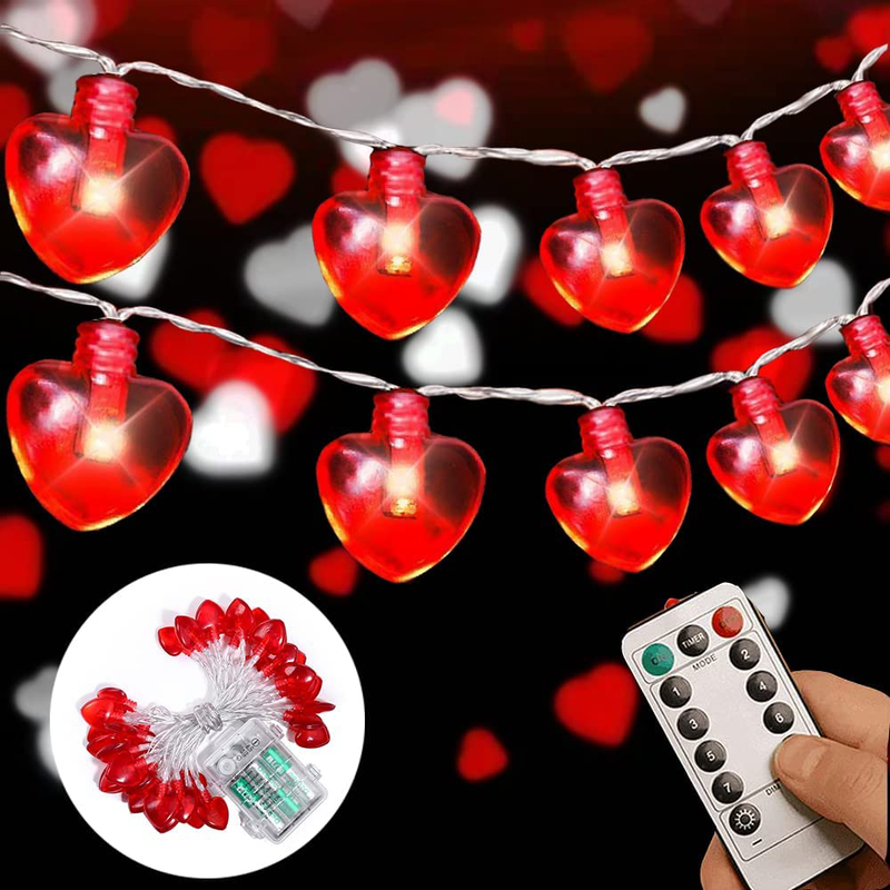Couah Fairy String Lights 10 Ft 40 Leds Red Heart Shaped Twinkle Fairy Lights Battery Operated for Kids Bedroom Wedding Indoor Party Valentine'S Day Mother'S Day Decor with Remote & Timer Home & Garden > Decor > Seasonal & Holiday Decorations Couah Heart Shaped  