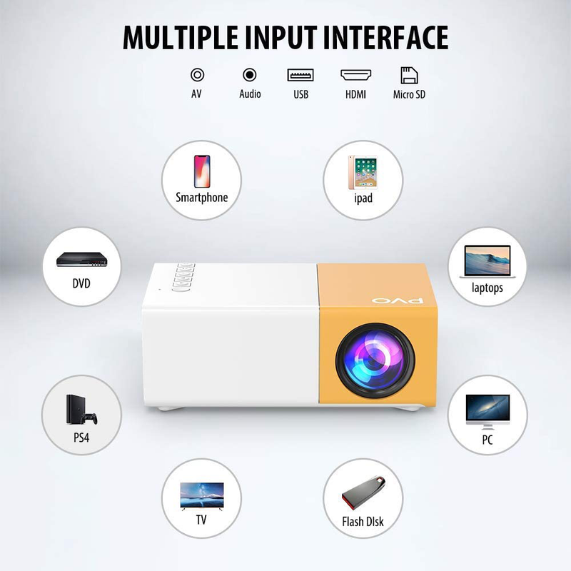 Mini Projector, PVO Portable Projector for Cartoon, Kids Gift, Outdoor Movie Projector, LED Pico Video Projector for Home Theater Movie Projector with HDMI USB TV AV Interfaces and Remote Control Electronics > Video > Projectors PVO   