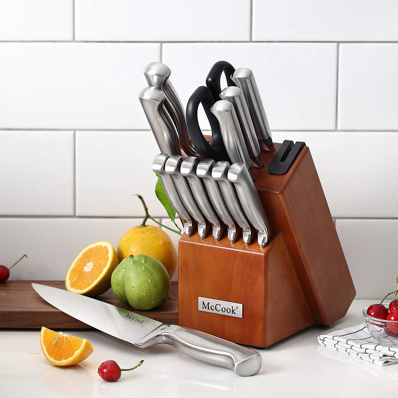 McCook MC29 Knife Sets,15 Pieces German Stainless Steel Kitchen Knife Block Sets with Built-in Sharpener Home & Garden > Kitchen & Dining > Tableware > Flatware > Flatware Sets McCook   