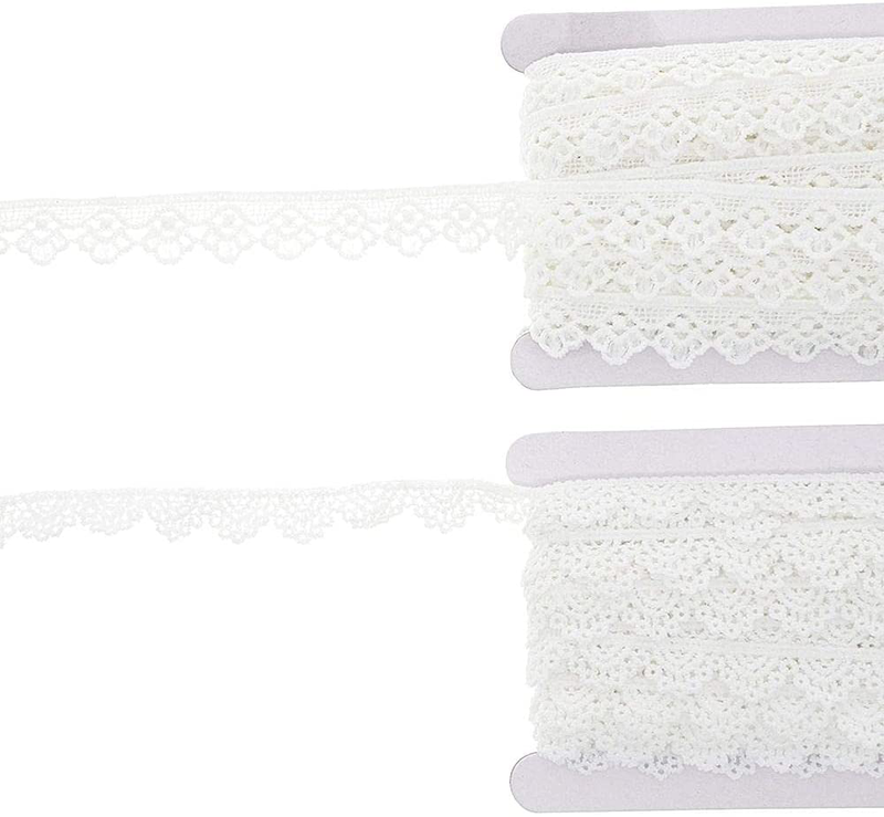 Crochet Lace Ribbons, 15-Yard Rolls (White, 0.5 and 0.7 in Wide, 2-Pack)