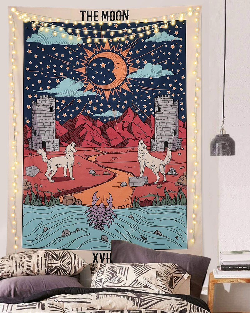 FLY SPRAY Tarot Tapestry The Moon Medieval Europe Divination Tapestry Wall Hanging Mysterious Tapestries Home Decor