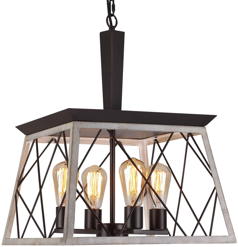 Q&S Farmhouse Vintage Chandelier, Rustic Pendant Light,Industrial Hanging Light Fixture for Dining Room Kitchen Island,Wrought Iron ,ORB+Oak White 4 Lights E26 Home & Garden > Lighting > Lighting Fixtures > Chandeliers Q&S   