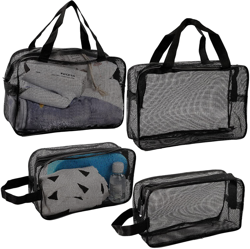 Hedume Set of 4 Mesh Shower Caddy Basket, Hanging Portable Tote Bag Toiletry for College, Bathroom Accessories, Dorm Room Essentials (2 Pack Large and 2 Pack Medium) Sporting Goods > Outdoor Recreation > Camping & Hiking > Portable Toilets & Showers Hedume   